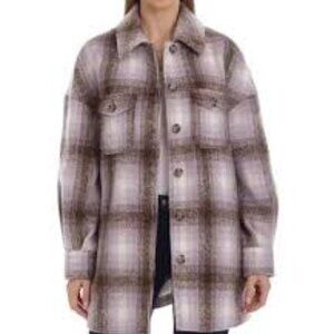 Bagatelle Collection Plaid Fleece Jacket Shacket Large Purple Fall Cozy Outsoor